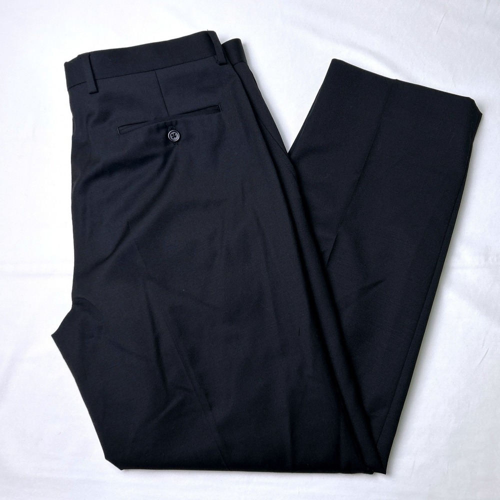 Alfani Mens Slim Fit 100% Wool Flat Front Dress Pants Size 34x30 Black Office